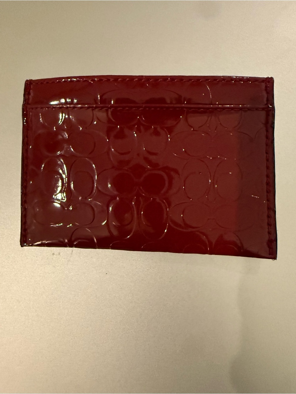 Coach Patent Embossed Card & Key Holder in Burgundy Red